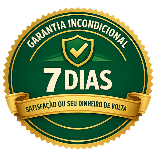 Selo de garantia incondicional de 7 dias — satisfação ou seu dinheiro de volta